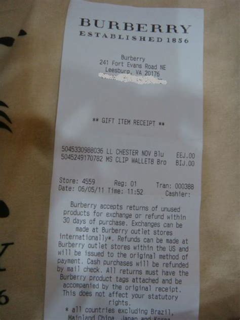 burberry online receipt|burberry gift card return.